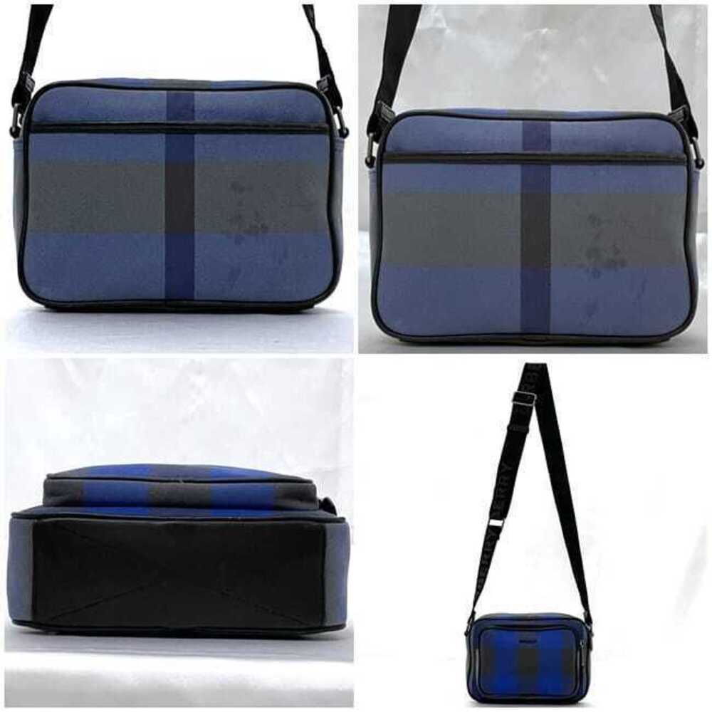Burberry Leather Zipper Bag Shoulder Check Black Canvas Blue Crossbody